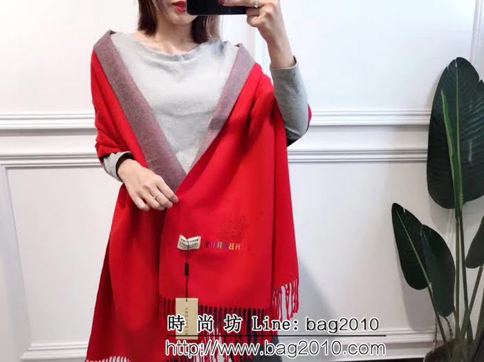 BURBERRY巴寶莉 2018新款 雙色雙面彩色刺繡羊絨圍巾 LLWJ6272
